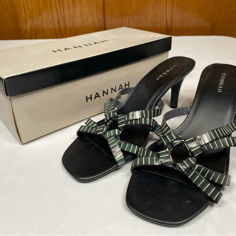 Hannah Strappy Black and Green Heels